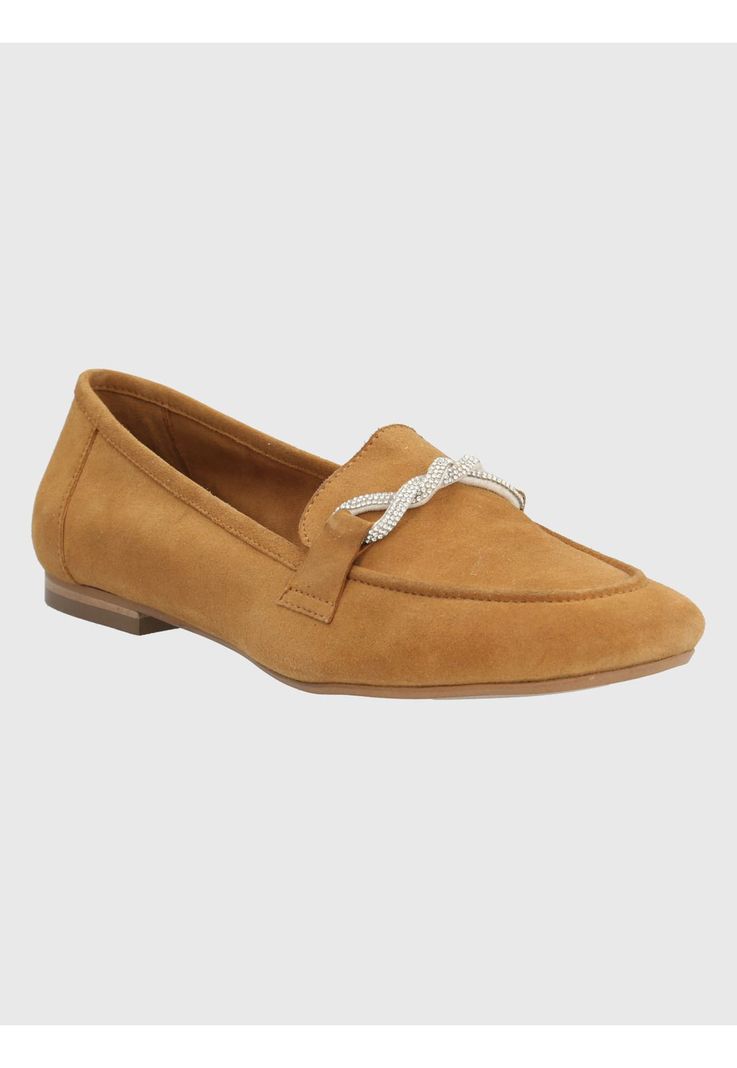 Mocasín Cuero Café Claro Mujer Dinnat -0
