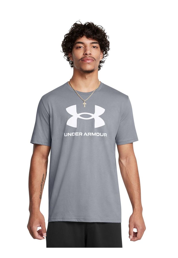 Polera manga corta UA logo hombre GRIS-3