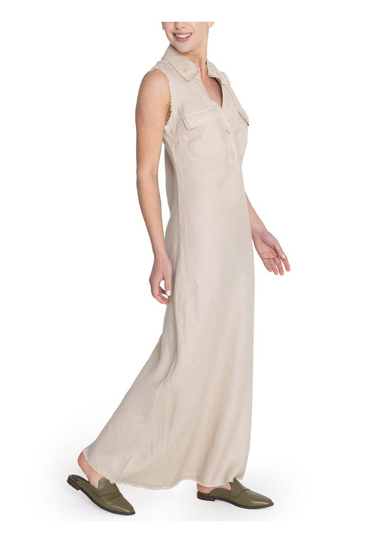 vestido Lino Orgánico Beige Moai Mujer -5