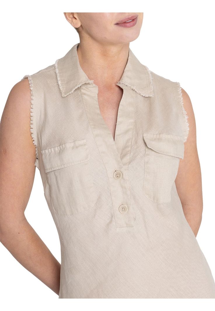 vestido Lino Orgánico Beige Moai Mujer -9