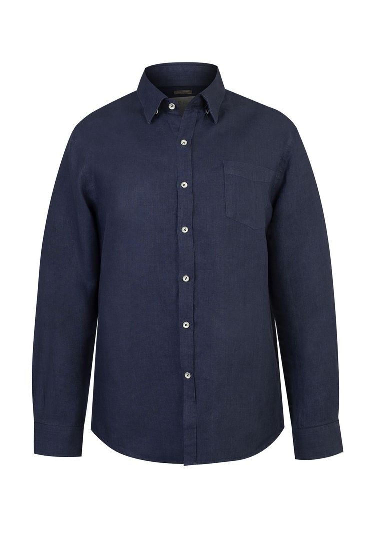 Camisa Lino Hombre Linen Azul-0