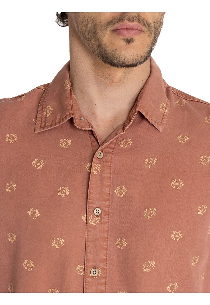 camisa Tencel Naranja Tencelprint Hombre -6