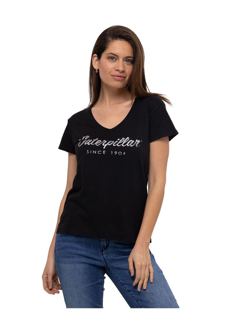 Polera M/C Script V Neck Te Negro Mujer