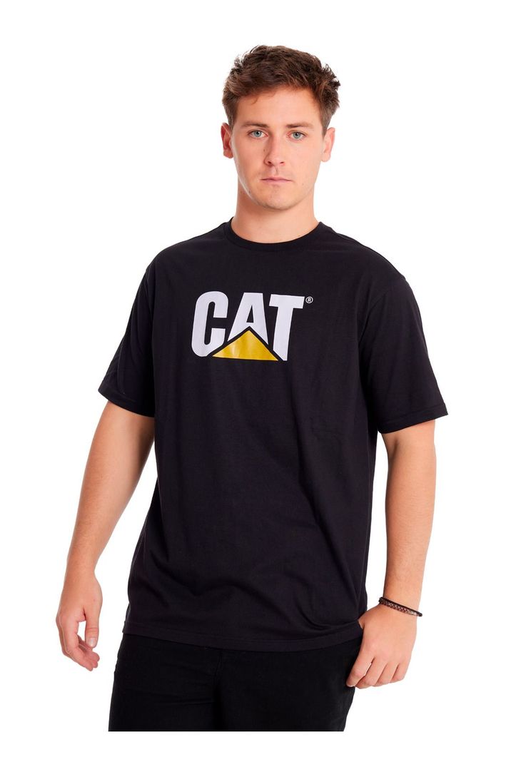 Polera Manga Corta Hombre Cat Logo Tee Negro-0