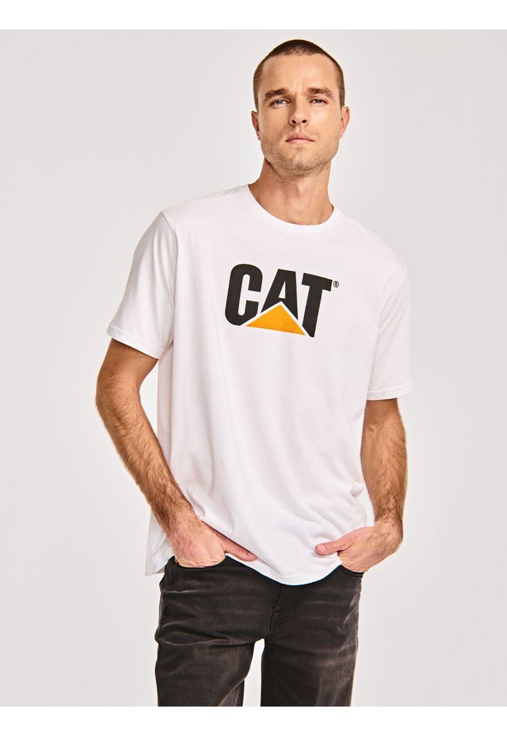 Polera Manga Corta Hombre Cat Logo Tee Blanco-0
