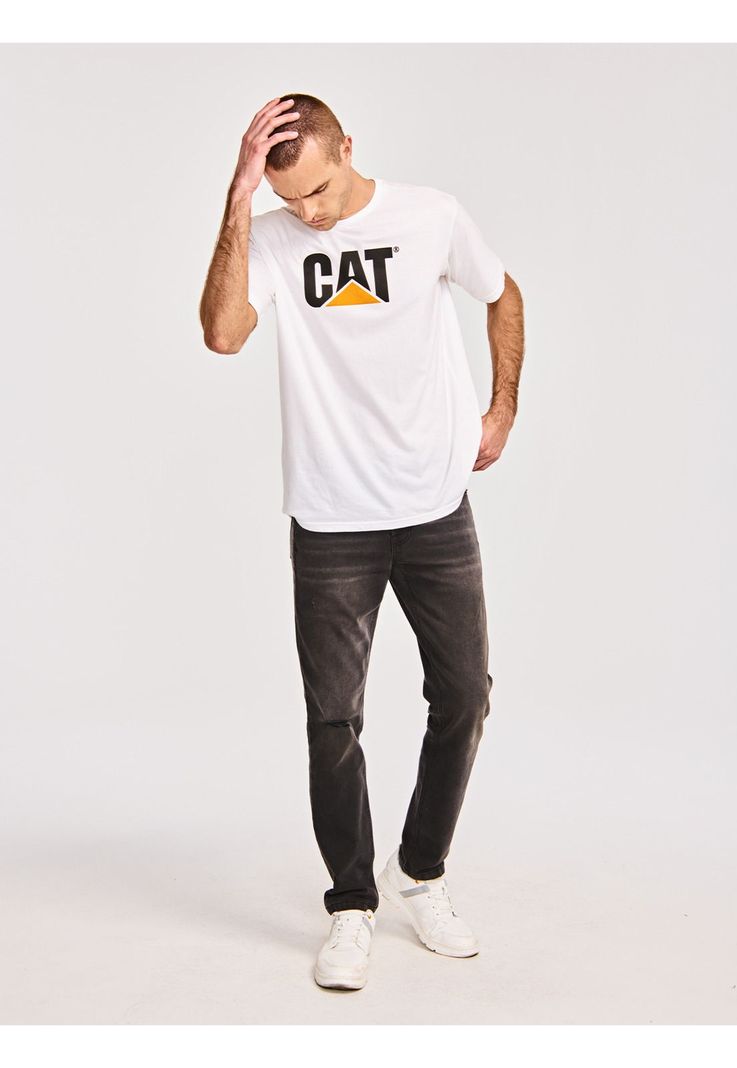 Polera Manga Corta Hombre Cat Logo Tee Blanco-4