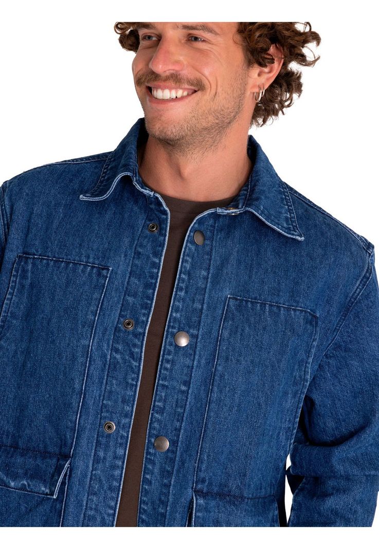 Chaqueta Unisex Rigid Denim Heavy Overshirt Azul-4