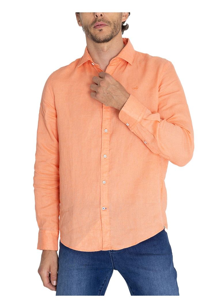 Camisa Lino Orgánico Naranja Linensol Hombre -5