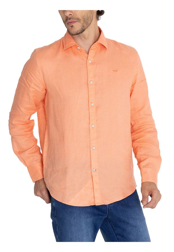 Camisa Lino Orgánico Naranja Linensol Hombre -6