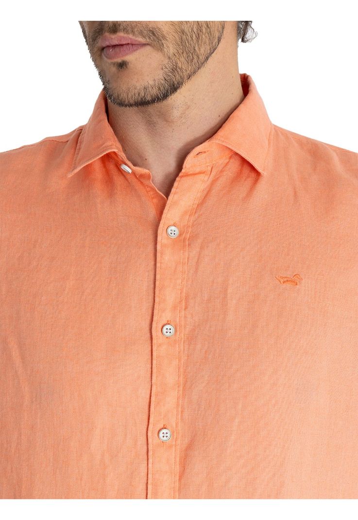 Camisa Lino Orgánico Naranja Linensol Hombre -8