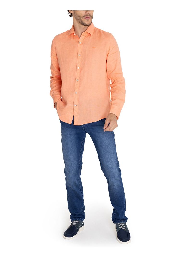 Camisa Lino Orgánico Naranja Linensol Hombre -9