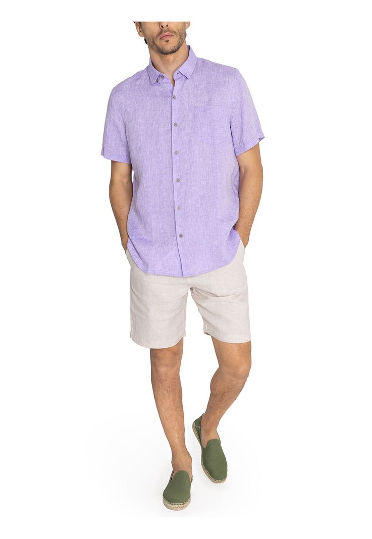 camisa Lino Orgánico Morado Linenshort Hombre -7