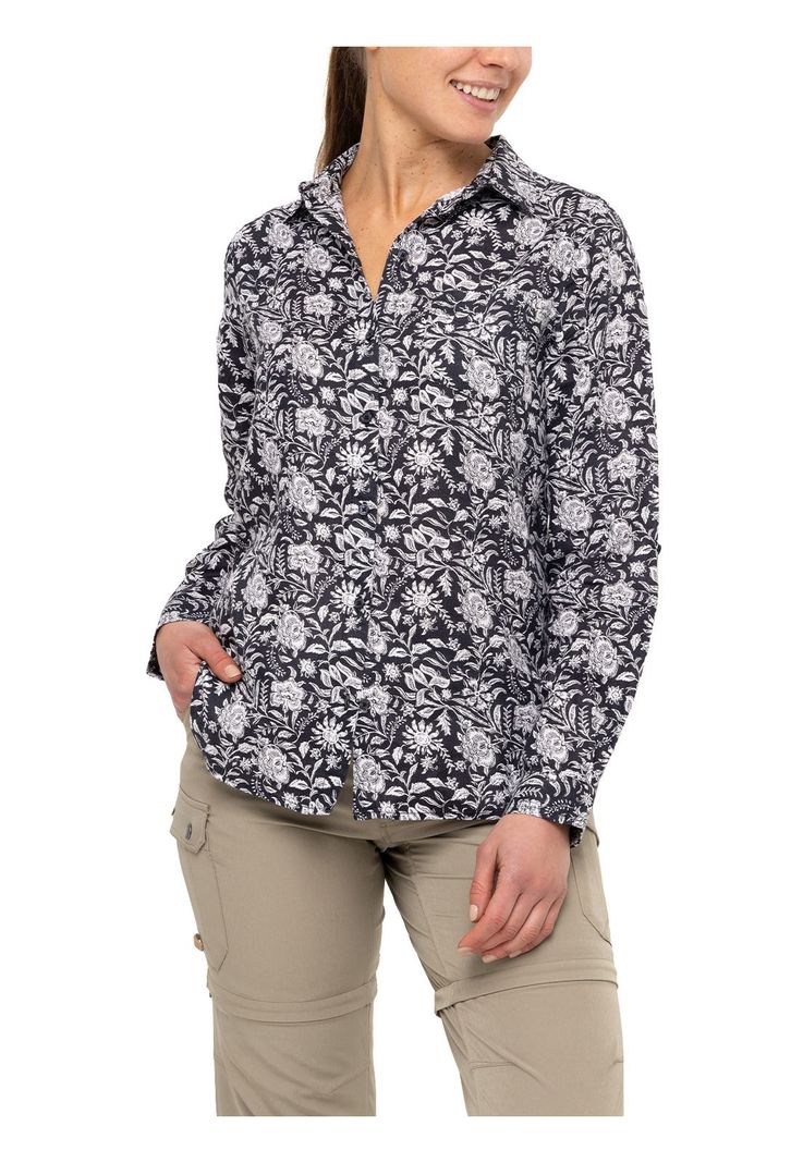 Blusa Lino Orgánico Lirioprint Gris Osc Mujer-4