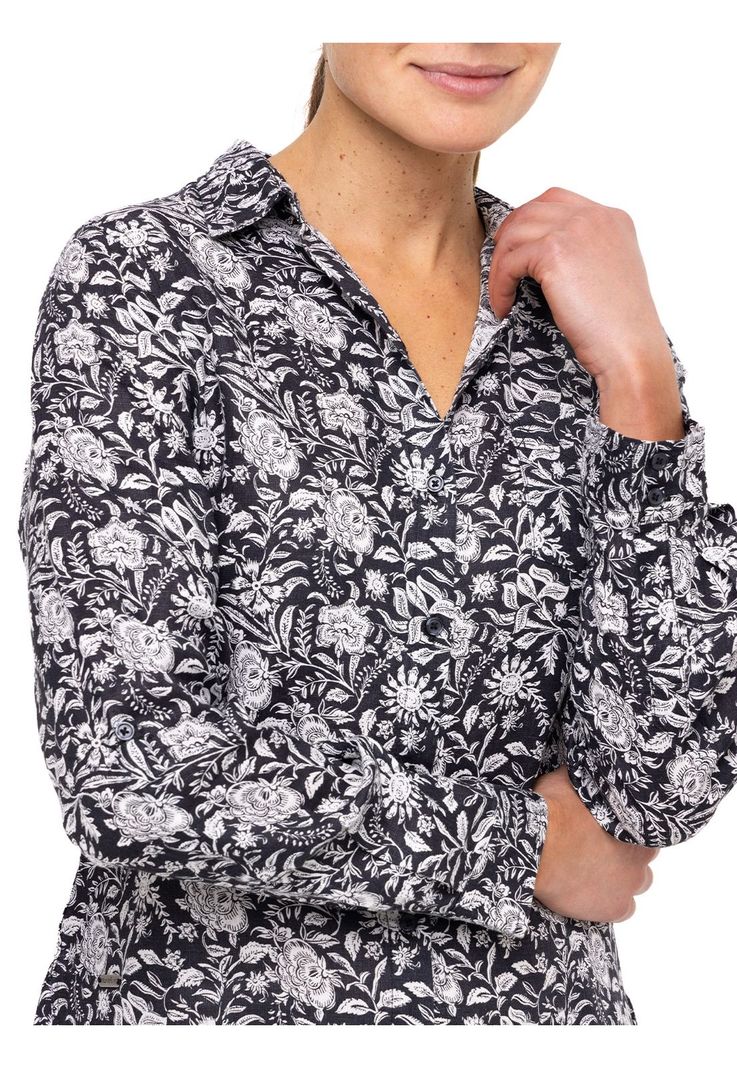 Blusa Lino Orgánico Lirioprint Gris Osc Mujer-6