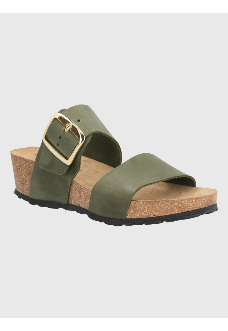 Sandalia Cuero Verde Militar Mujer Fusino -0