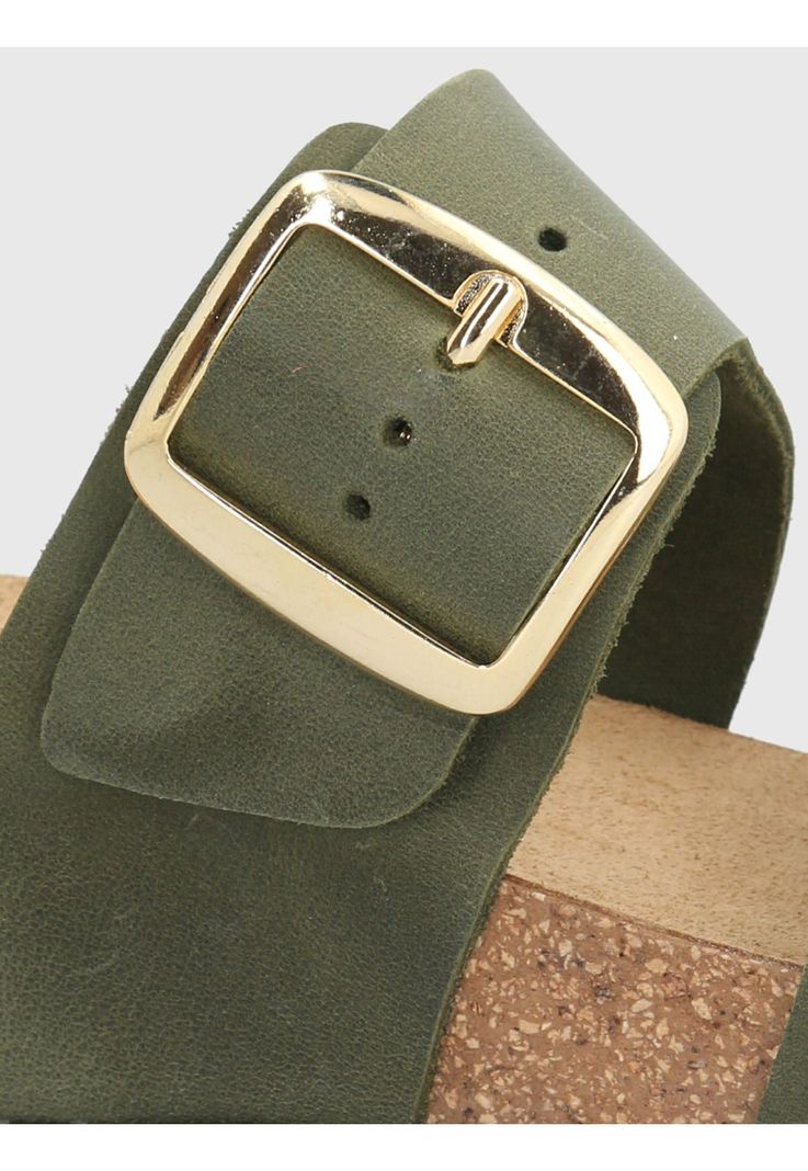 Sandalia Cuero Verde Militar Mujer Fusino -6