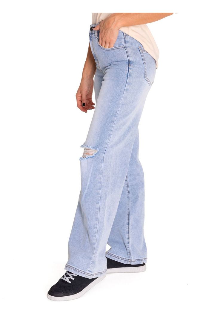Jeans Wide Leg Mujer Triblend Stretch Denim Gris CAT-1