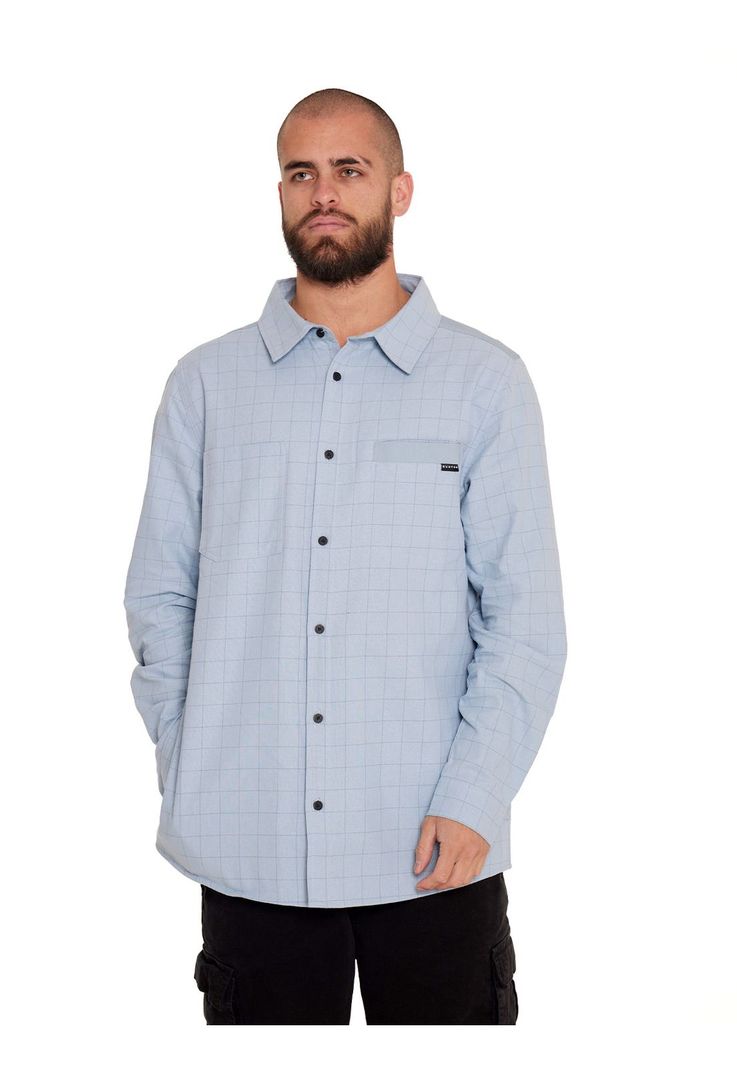 Camisa Manga Larga Hombre Celeste-0