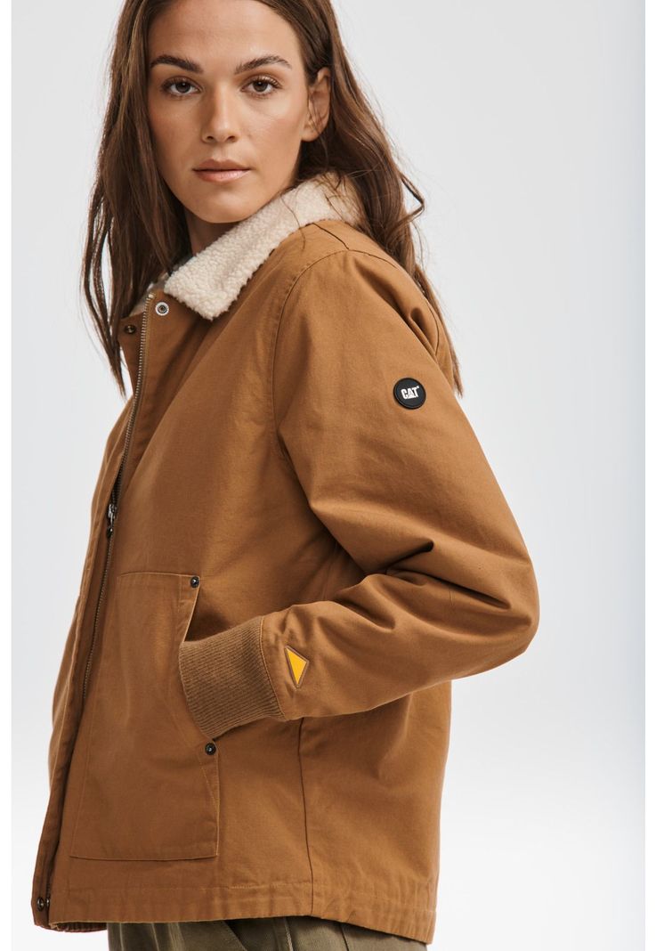 Chaqueta Mujer Sherpa Lined Chore Café-5