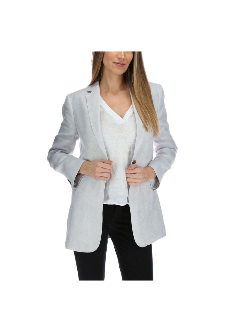Chaqueta Lino Mujer Long Blazer Celeste-0