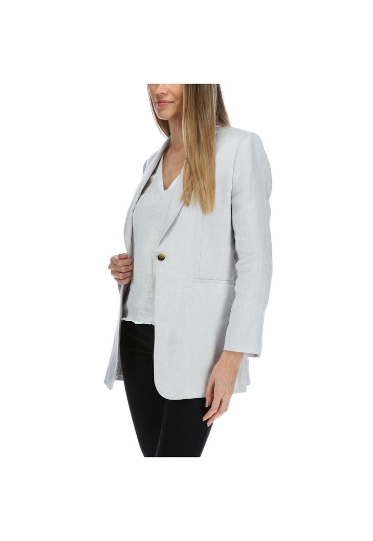 Chaqueta Lino Mujer Long Blazer Celeste-1