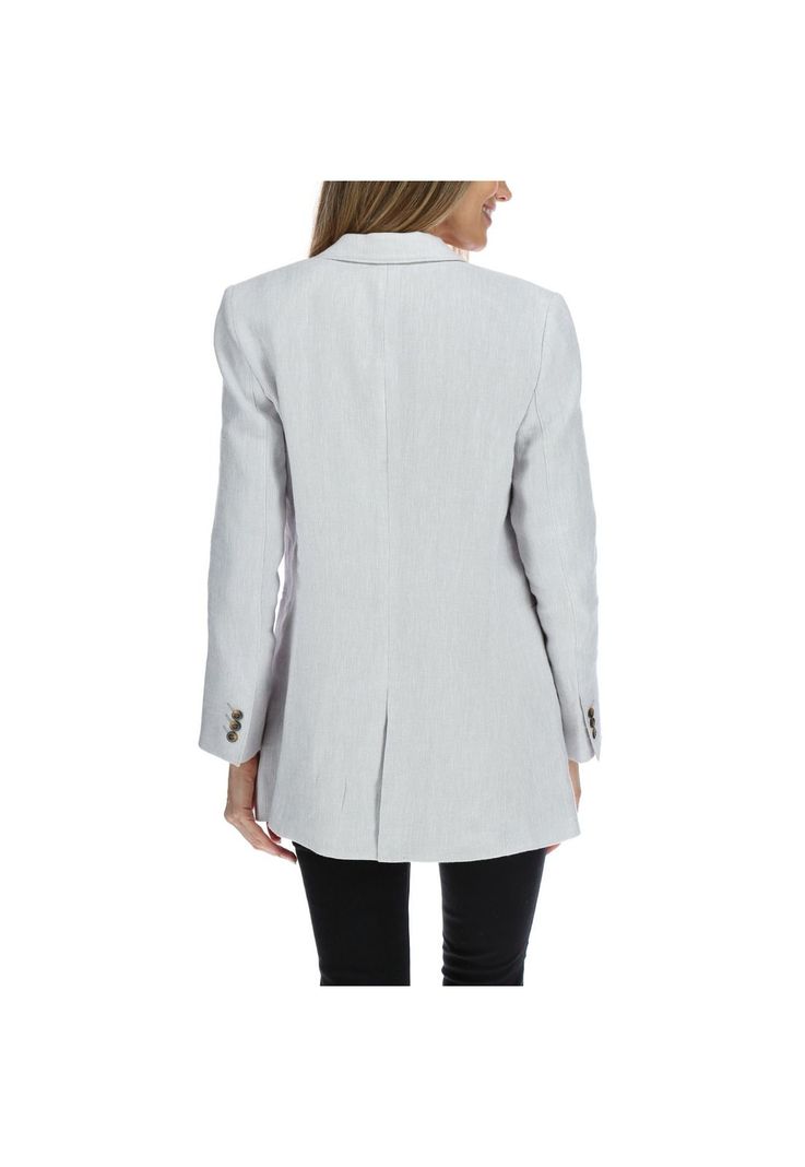 Chaqueta Lino Mujer Long Blazer Celeste-2