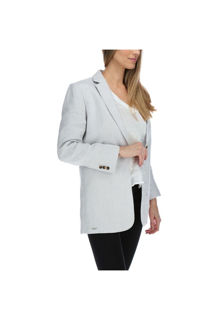Chaqueta Lino Mujer Long Blazer Celeste-3