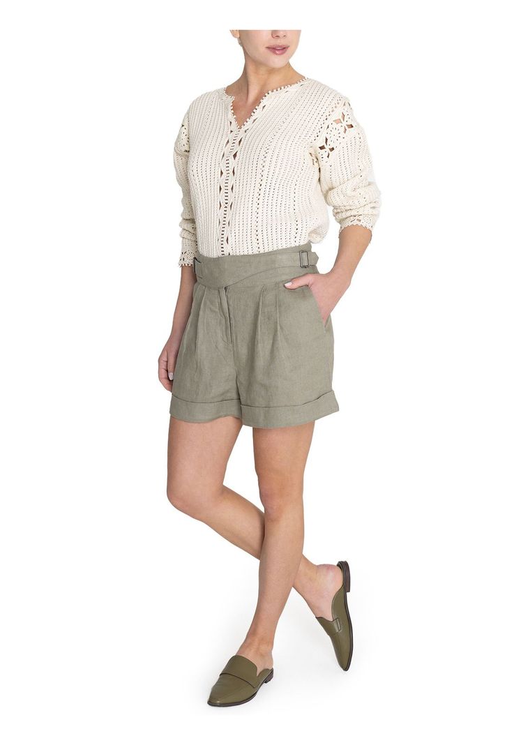 Short Lino Orgánico Oliva Anoum Mujer -9