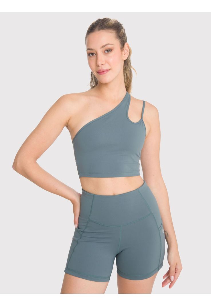 Peto asimétrico Mujer One Shoulder Verde-0