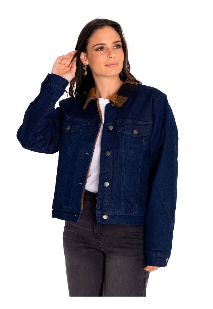 Chaqueta Denim Mujer Denim Plaid-Lined Jacket Azul-0