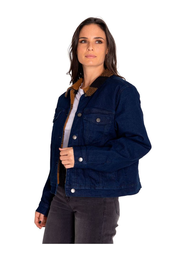 Chaqueta Denim Mujer Denim Plaid-Lined Jacket Azul-1