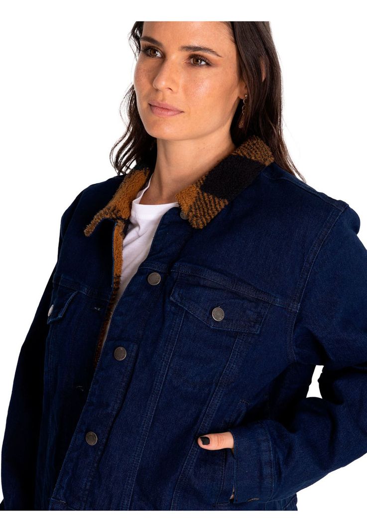 Chaqueta Denim Mujer Denim Plaid-Lined Jacket Azul-4