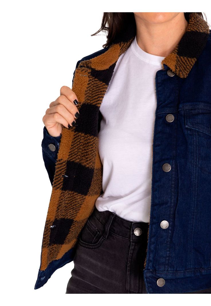 Chaqueta Denim Mujer Denim Plaid-Lined Jacket Azul-5
