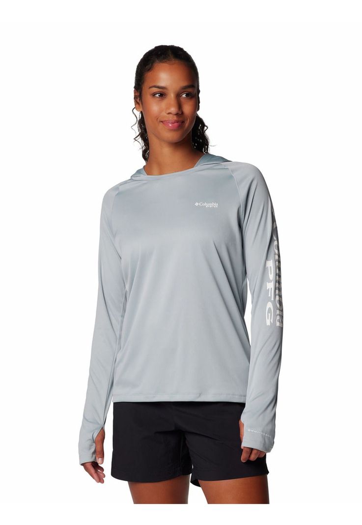Polera Mujer Pfg Tidal Tee Hoodie Gris-0