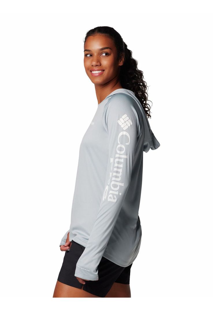 Polera Mujer Pfg Tidal Tee Hoodie Gris-1