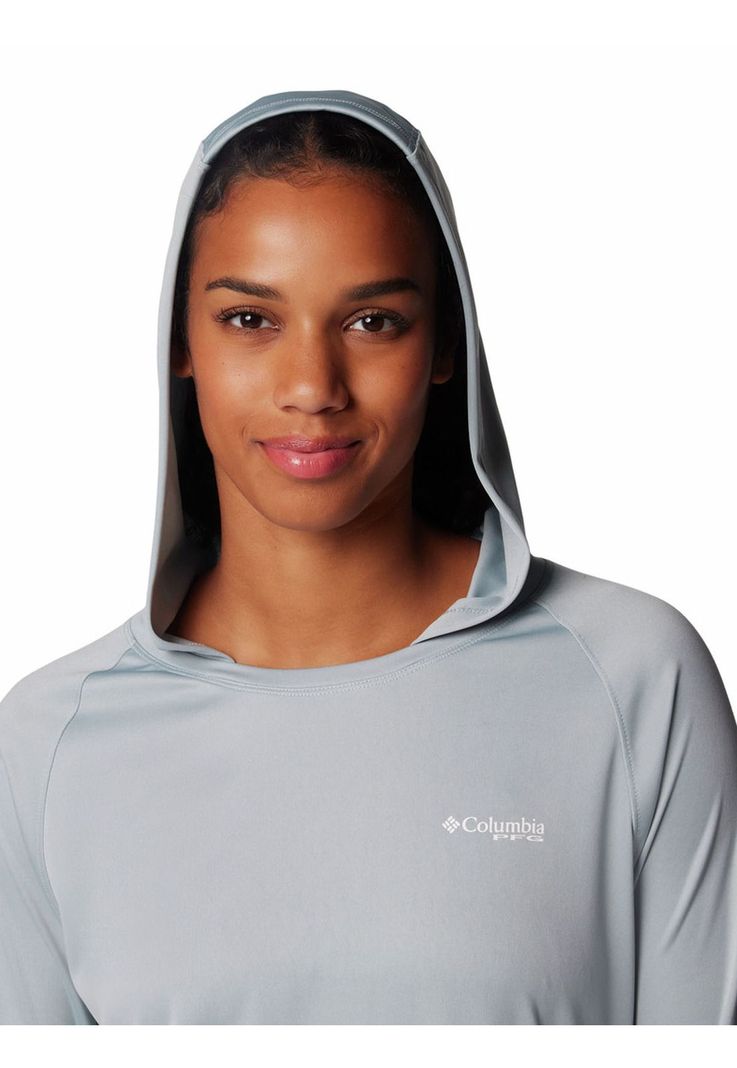 Polera Mujer Pfg Tidal Tee Hoodie Gris-3