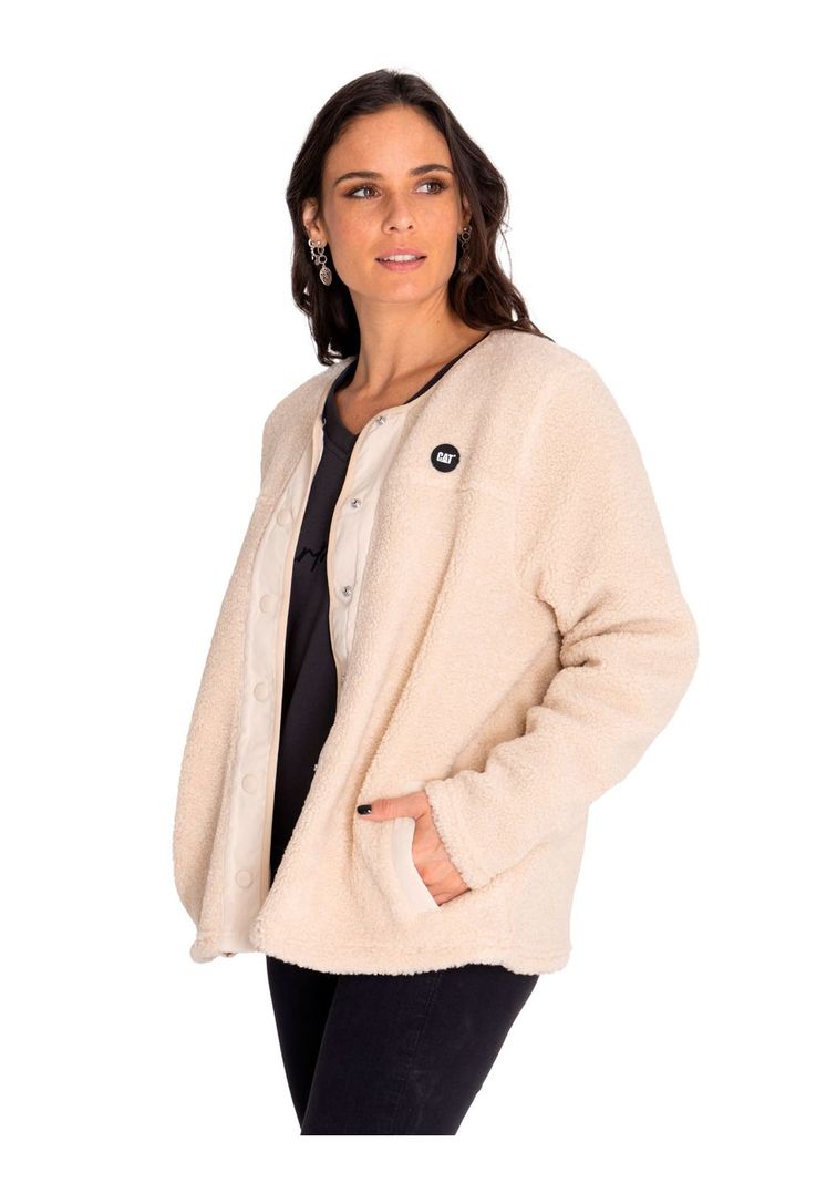 Polar Mujer Long Button Front Sherpa Beige/Crudo-1
