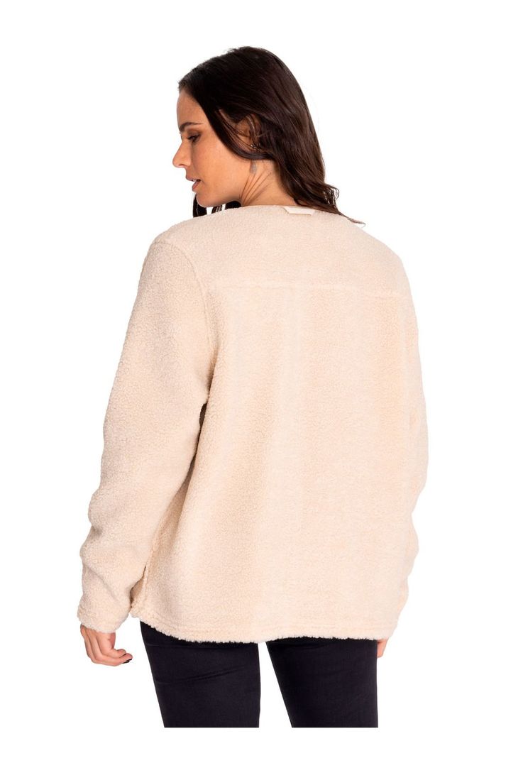 Polar Mujer Long Button Front Sherpa Beige/Crudo-3