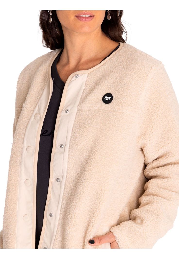 Polar Mujer Long Button Front Sherpa Beige/Crudo-4