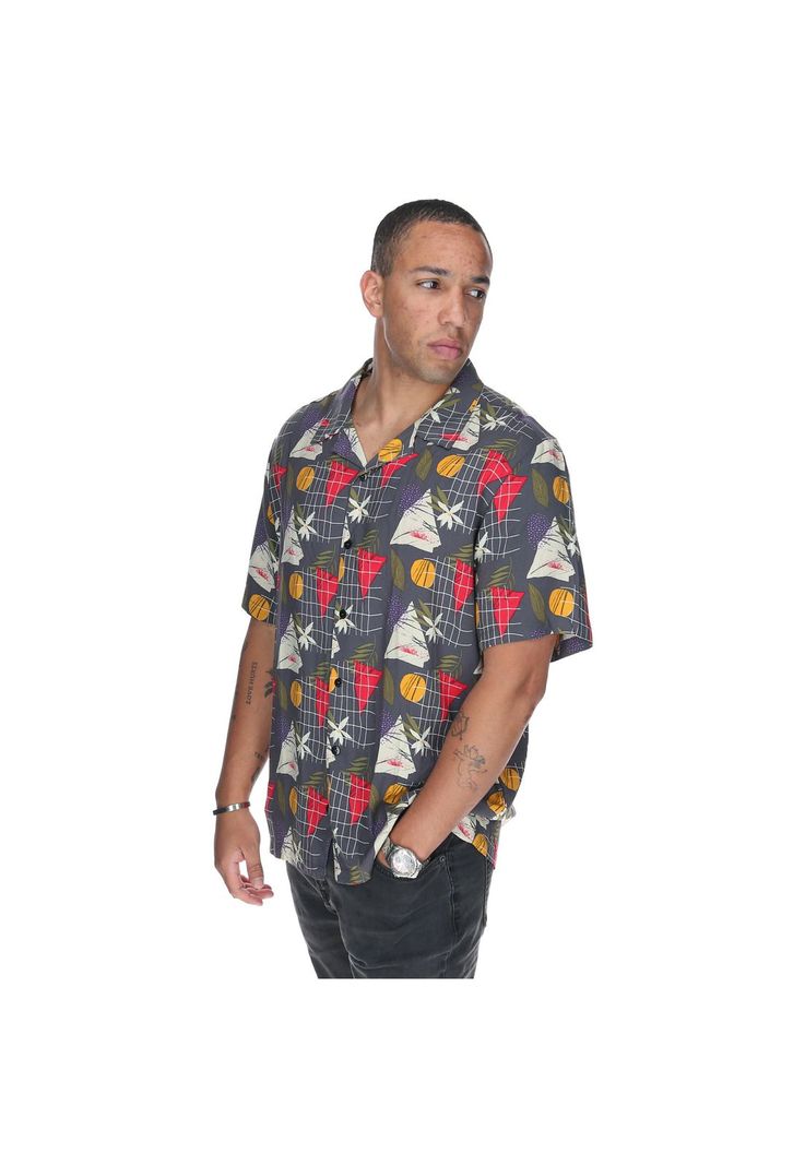 Polera M/C Hombre Tropical Geometry Negro-1