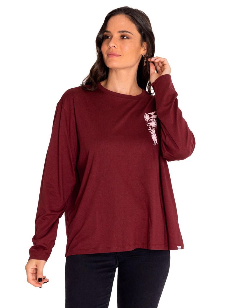Polera Manga Larga Mujer Oversized Graphic Rojo
