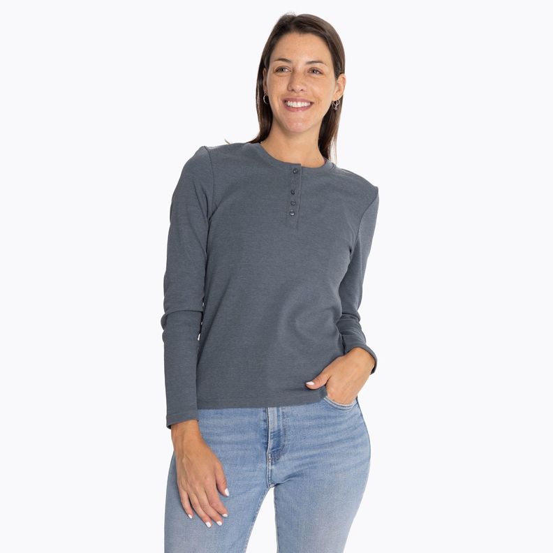 Polera Mujer Rib Long Sleeve Gris