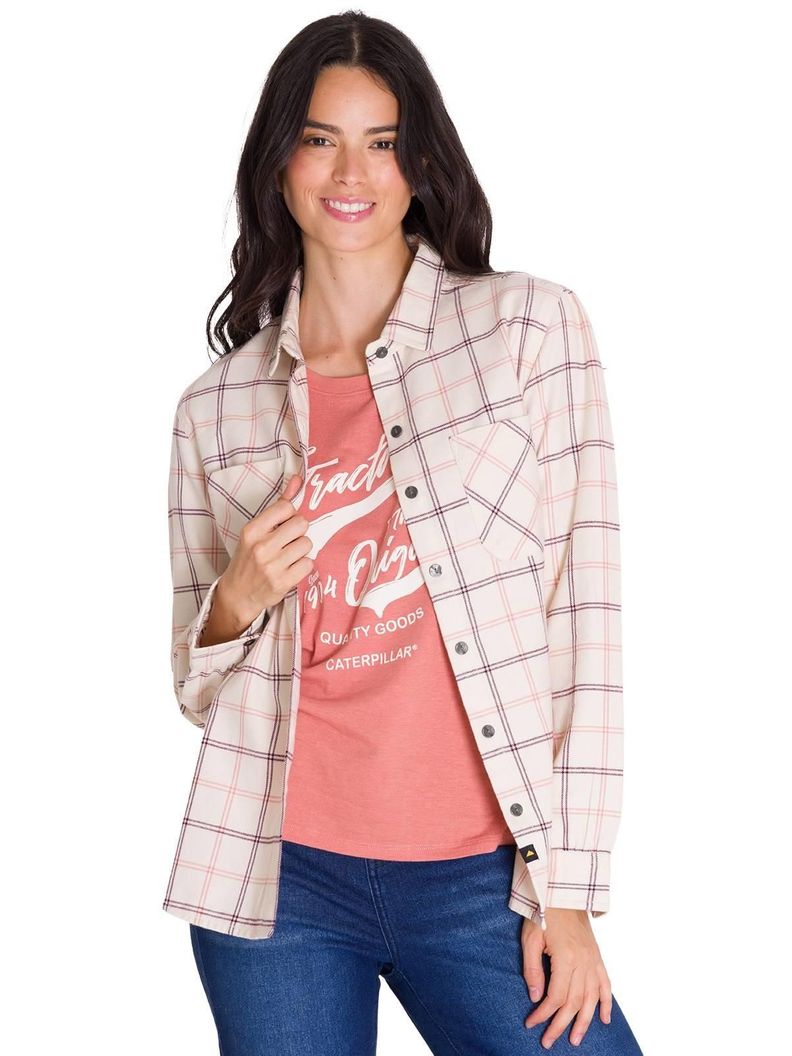 Camisa Flannel Relaxed Mujer Rosa Pálido