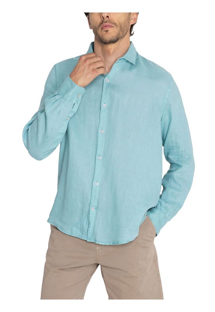 Camisa Lino Orgánico Turquesa Linenpro Hombre -4
