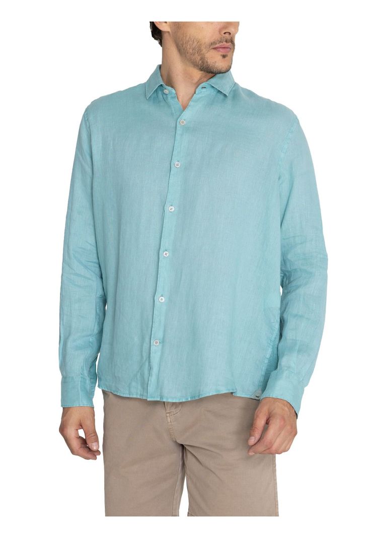 Camisa Lino Orgánico Turquesa Linenpro Hombre -5