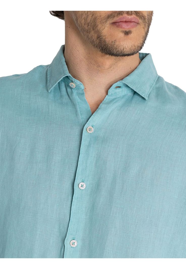 Camisa Lino Orgánico Turquesa Linenpro Hombre -6