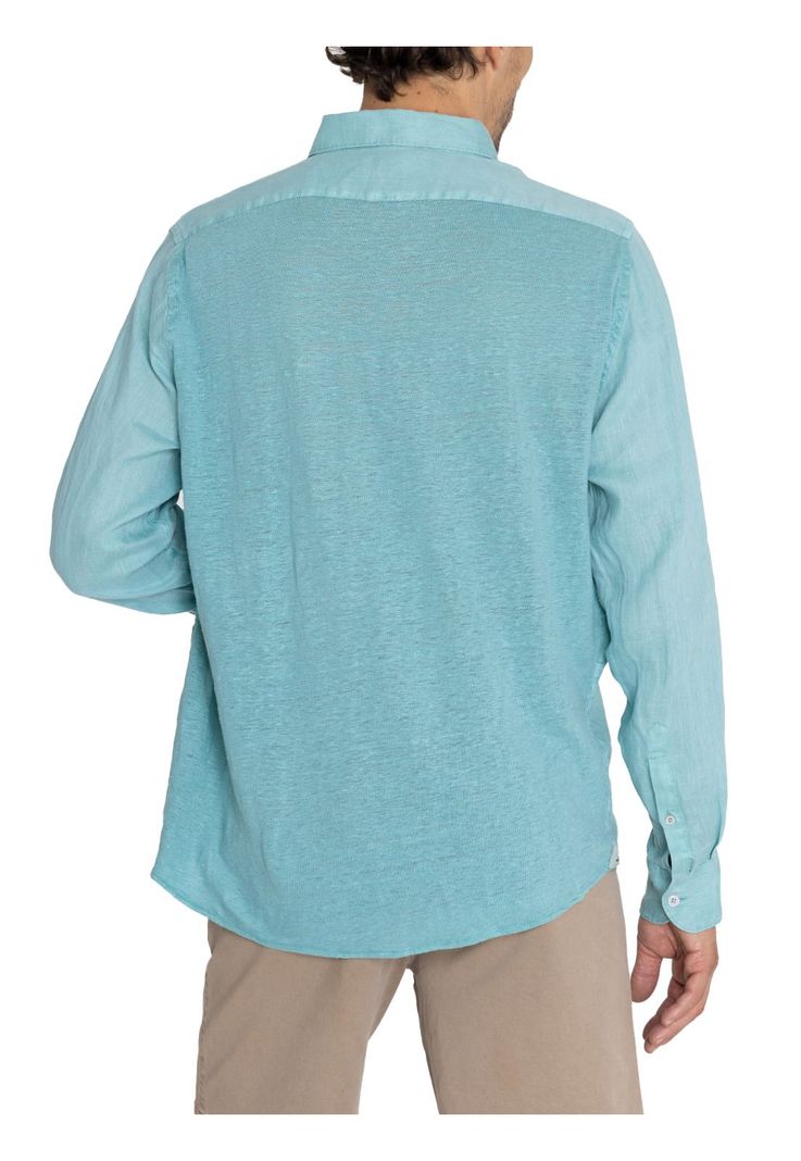 Camisa Lino Orgánico Turquesa Linenpro Hombre -7