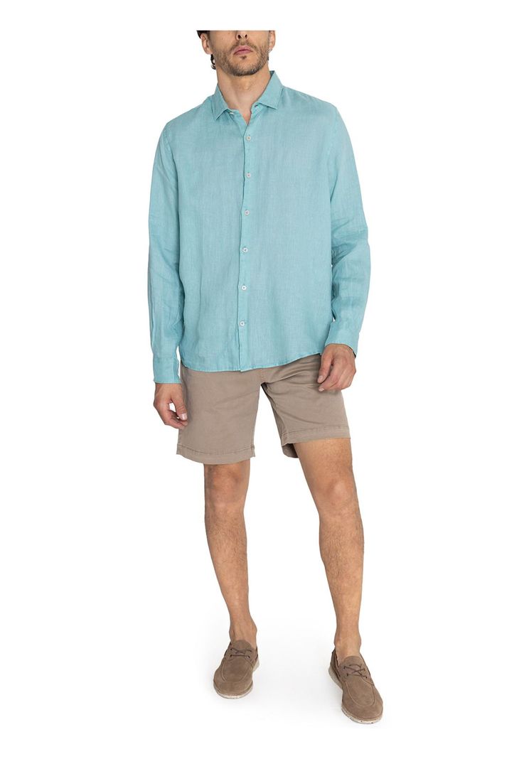 Camisa Lino Orgánico Turquesa Linenpro Hombre -8