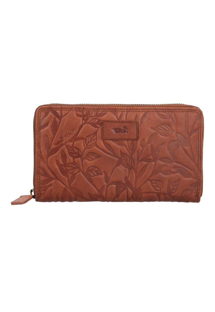 Billetera Cuero Mujer Aq Flower Zip Café-0