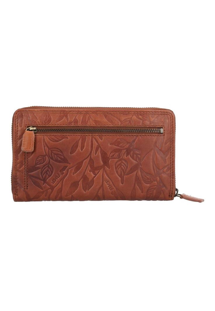 Billetera Cuero Mujer Aq Flower Zip Café-1